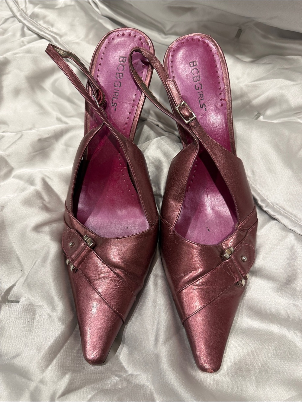 BCBGirls Metallic Plum Pointed Slingback Mules Y2K